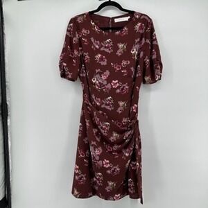 ASTR The Label Burgundy Floral Print Wrapped Front Mini Dress Womens Size XL‎
